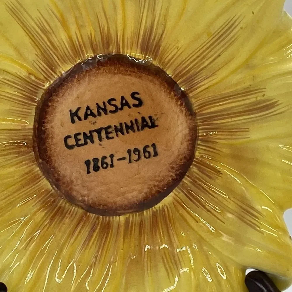 Vintage 1961 Norcrest Kansas Centennial Ceramic Sunflower Bowl Plate